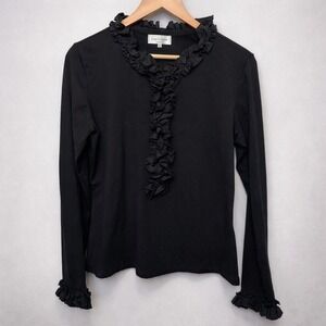 Anne Fontaine Womens Reglis Top Size 44 US 10/12 Black Ruffle Neck Parisian Chic
